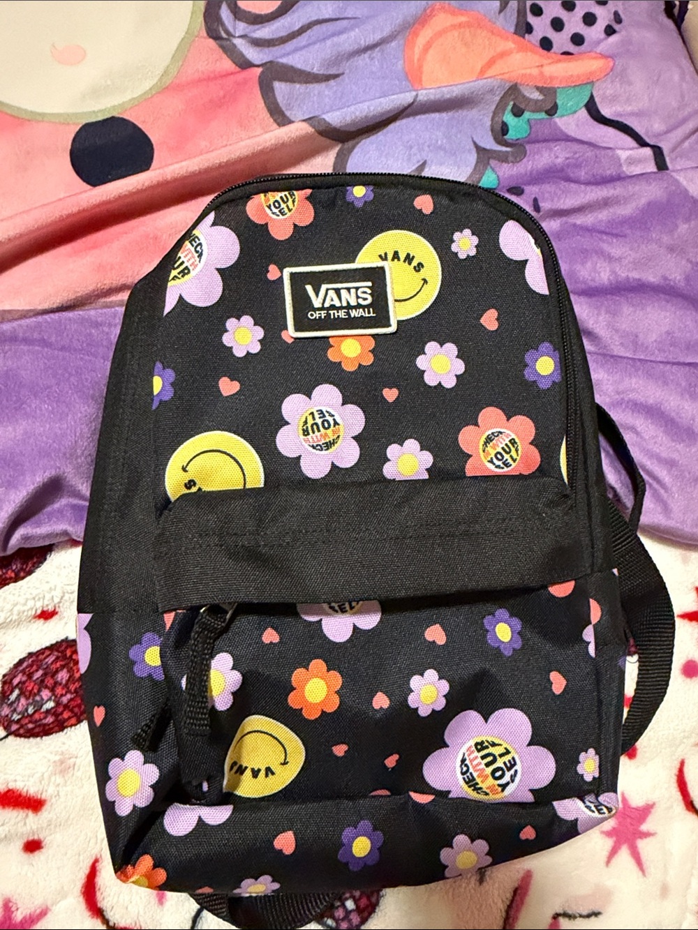 Vans Off The Wall Backpack - Retro Floral Smiley Face Flower Power